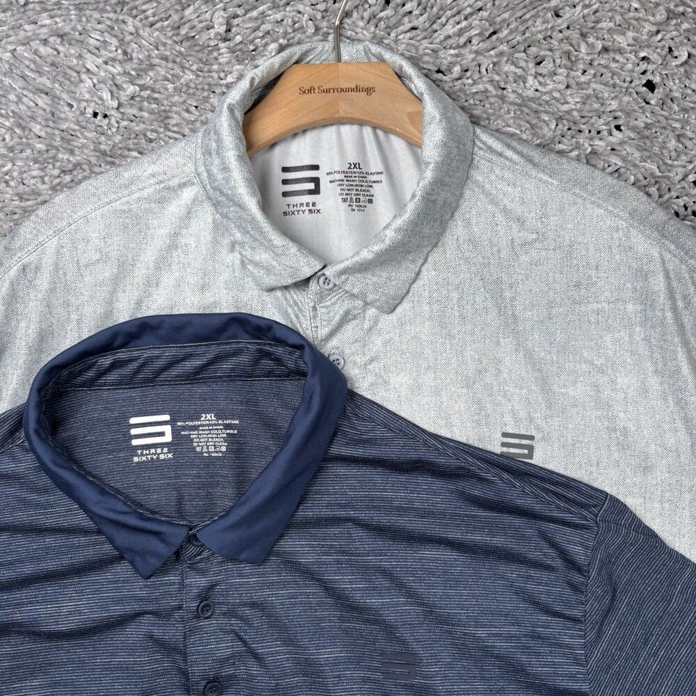 Three Sixty Six Polo Shirt Lot of Two Mens XXL Short Sleeve Stretch Golf Preppy